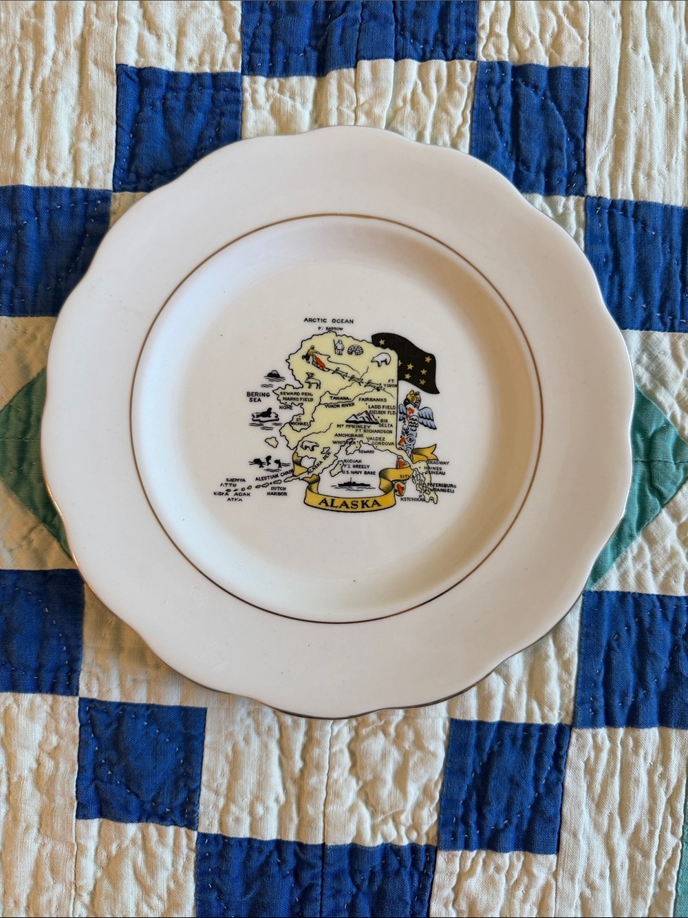 Vintage White Alaska Map Decorative Plate